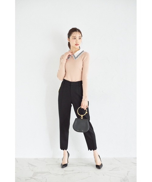 tocco closet(トッコ クローゼット)の「【ZOZO限定】2WAYラインレース襟付きリブニット長袖トップス(ニット/セーター・レディース・ボルドー/ベージュ/アイボリー/ブラック/ネイビー/チャコールグレー/ピンクベージュ/モカ・M)」の10枚目の写真