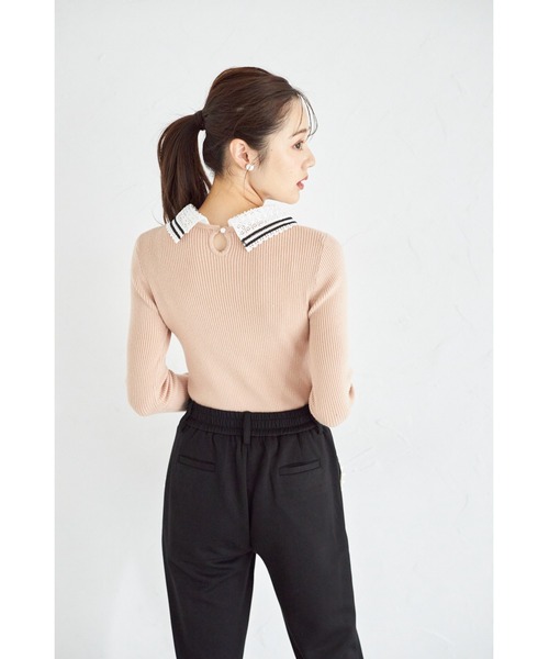 tocco closet(トッコ クローゼット)の「【ZOZO限定】2WAYラインレース襟付きリブニット長袖トップス(ニット/セーター・レディース・ボルドー/ベージュ/アイボリー/ブラック/ネイビー/チャコールグレー/ピンクベージュ/モカ・M)」の15枚目の写真