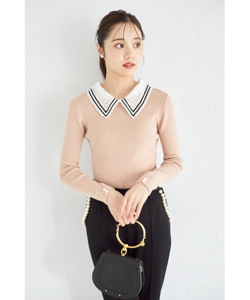 tocco closet(トッコ クローゼット)の「【ZOZO限定】2WAYラインレース襟付きリブニット長袖トップス(ニット/セーター・レディース・ボルドー/ベージュ/アイボリー/ブラック/ネイビー/チャコールグレー/ピンクベージュ/モカ・M)」の12枚目の写真