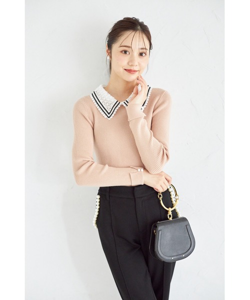 tocco closet(トッコ クローゼット)の「【ZOZO限定】2WAYラインレース襟付きリブニット長袖トップス(ニット/セーター・レディース・ボルドー/ベージュ/アイボリー/ブラック/ネイビー/チャコールグレー/ピンクベージュ/モカ・M)」の11枚目の写真
