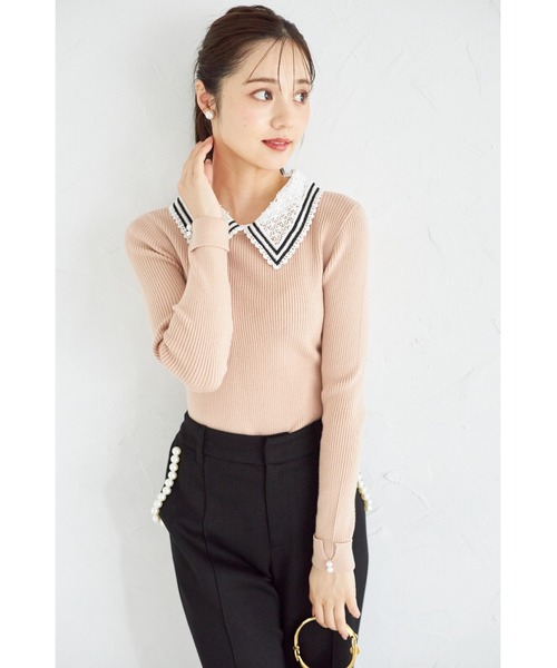 tocco closet(トッコ クローゼット)の「【ZOZO限定】2WAYラインレース襟付きリブニット長袖トップス(ニット/セーター・レディース・ボルドー/ベージュ/アイボリー/ブラック/ネイビー/チャコールグレー/ピンクベージュ/モカ・M)」の13枚目の写真