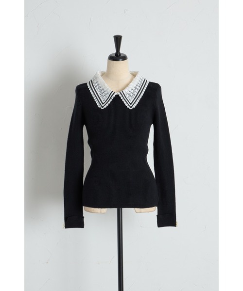 ZOZO限定】2WAYラインレース襟付きリブニット長袖トップス（ニット