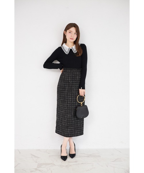 ZOZO限定】2WAYラインレース襟付きリブニット長袖トップス（ニット