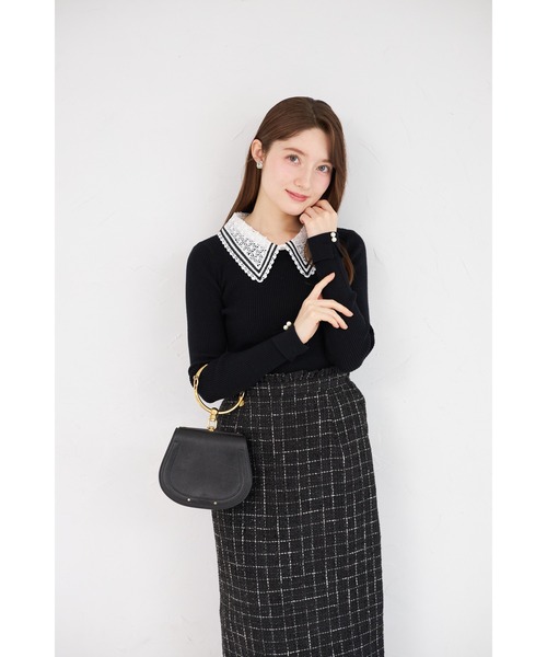 ZOZO限定】2WAYラインレース襟付きリブニット長袖トップス（ニット