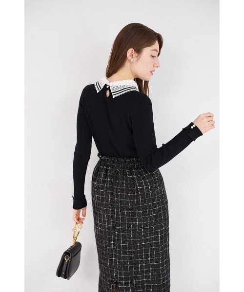 ZOZO限定】2WAYラインレース襟付きリブニット長袖トップス（ニット