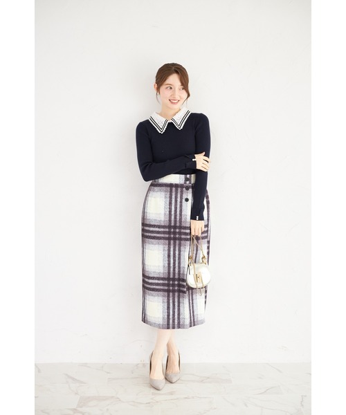 金曜sale!.!【TRECODE】レース襟つきリブニット黒 金曜sale!.!【TRECODE】レース襟つきリブニット黒