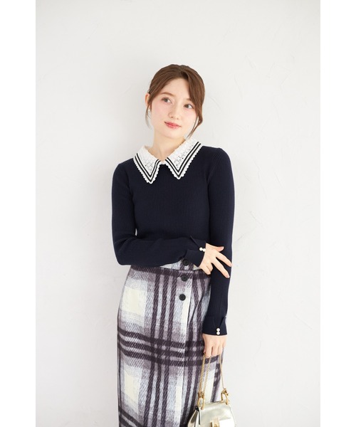 tocco closet(トッコ クローゼット)の「【ZOZO限定】2WAYラインレース襟付きリブニット長袖トップス(ニット/セーター・レディース・ボルドー/ベージュ/アイボリー/ブラック/ネイビー/チャコールグレー/ピンクベージュ/モカ・M)」の19枚目の写真