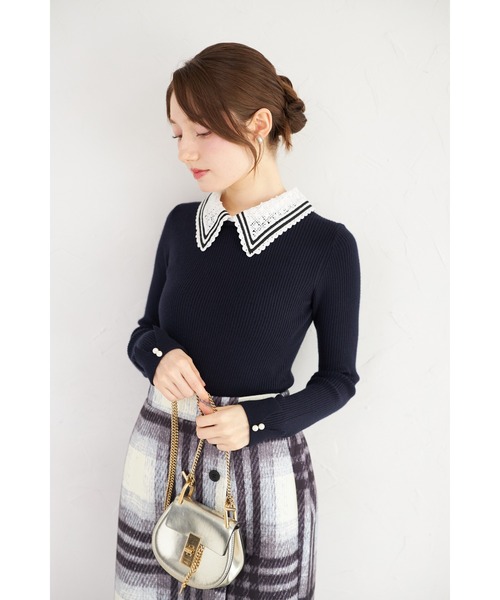 tocco closet(トッコ クローゼット)の「【ZOZO限定】2WAYラインレース襟付きリブニット長袖トップス(ニット/セーター・レディース・ボルドー/ベージュ/アイボリー/ブラック/ネイビー/チャコールグレー/ピンクベージュ/モカ・M)」の20枚目の写真