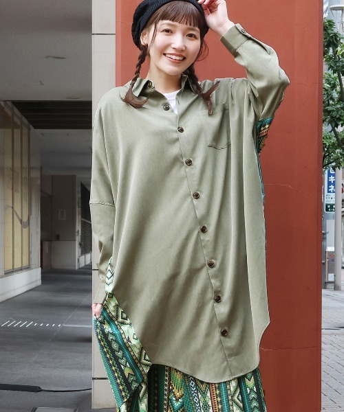 チチカカ（チチカカ）の「ファブリックプリントドッキングワンピース（ワンピース・レディース・ブラック/カーキ/ライトベージュ・FREE）」の3枚目の写真