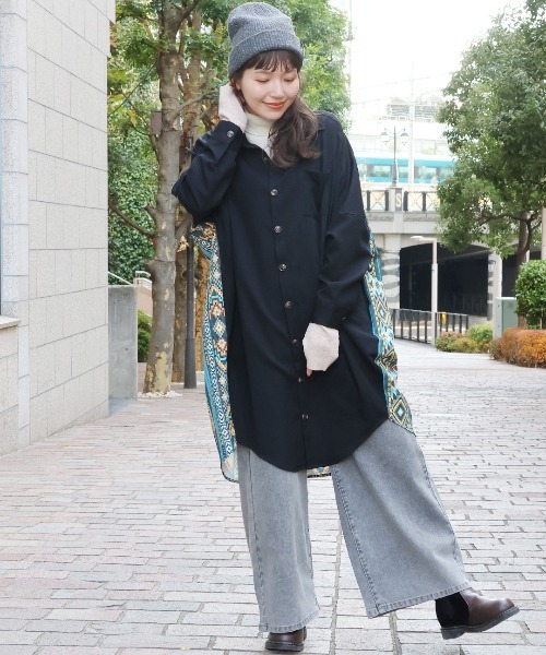 チチカカ（チチカカ）の「ファブリックプリントドッキングワンピース（ワンピース・レディース・ブラック/カーキ/ライトベージュ・FREE）」の4枚目の写真