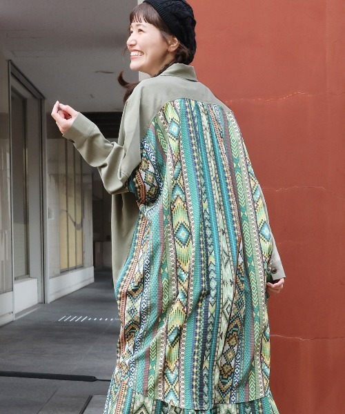 チチカカ（チチカカ）の「ファブリックプリントドッキングワンピース（ワンピース・レディース・ブラック/カーキ/ライトベージュ・FREE）」の9枚目の写真