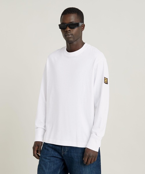 G-STAR（ジースター）の「SLEEVE PATCH T-SHIRT/オーバーサイズスリーブパッチブランドロゴロングスリーブT（Tシャツ/カットソー・メンズ・ダークブラック/ホワイト・SMALL/MEDIUM/LARGE）」の6枚目の写真