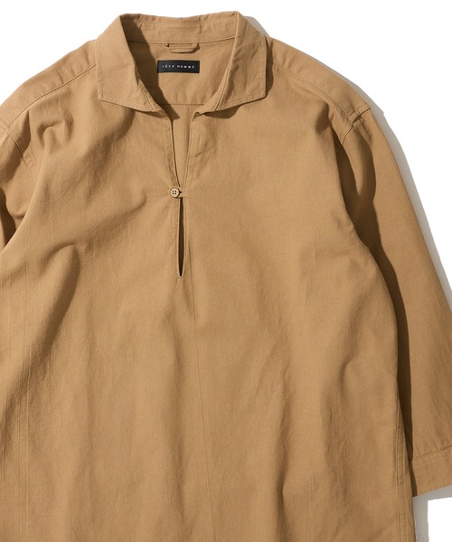 TETE HOMME（テットオム）の「【WEB限定】パナマ織り7分袖カプリシャツ / スキッパーシャツ（シャツ/ブラウス・メンズ・ベージュ/ピンク/ブラック/ホワイト系1/ネイビー系1/ホワイト/ネイビー/ミント・LARGE/X-LARGE/MEDIUM）」の4枚目の写真