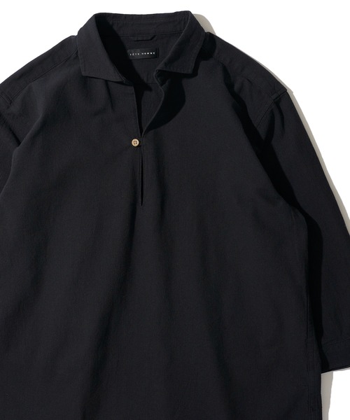 TETE HOMME（テットオム）の「【WEB限定】パナマ織り7分袖カプリシャツ / スキッパーシャツ（シャツ/ブラウス・メンズ・ベージュ/ピンク/ブラック/ホワイト系1/ネイビー系1/ホワイト/ネイビー/ミント・LARGE/X-LARGE/MEDIUM）」の3枚目の写真