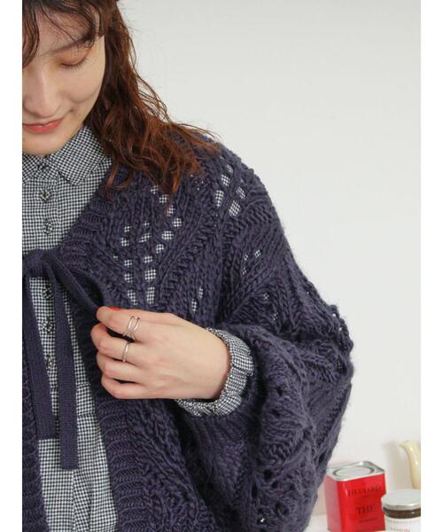 Samansa Mos2（サマンサ モスモス）の「柄編み透かし前後2WAYリボンニット（カーディガン/ボレロ・レディース・ネイビー/キナリ/モカ・F）」の5枚目の写真