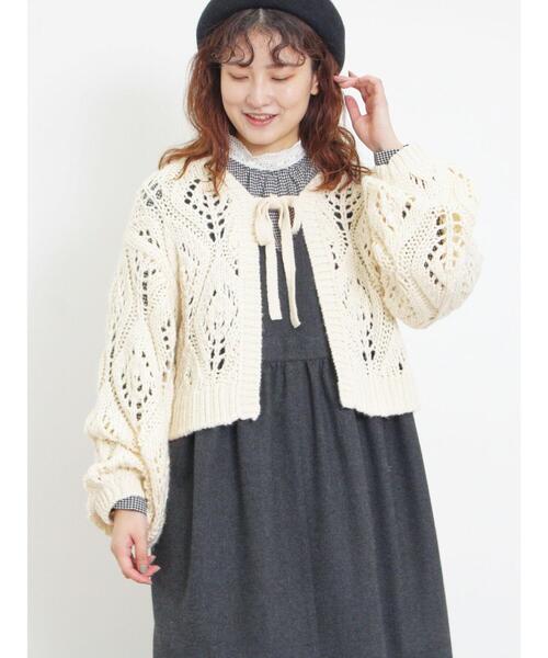 Samansa Mos2（サマンサ モスモス）の「柄編み透かし前後2WAYリボンニット（カーディガン/ボレロ・レディース・ネイビー/キナリ/モカ・F）」の16枚目の写真