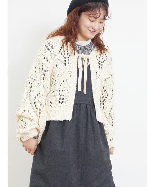 Samansa Mos2（サマンサ モスモス）の「柄編み透かし前後2WAYリボンニット（カーディガン/ボレロ・レディース・ネイビー/キナリ/モカ・F）」の17枚目の写真