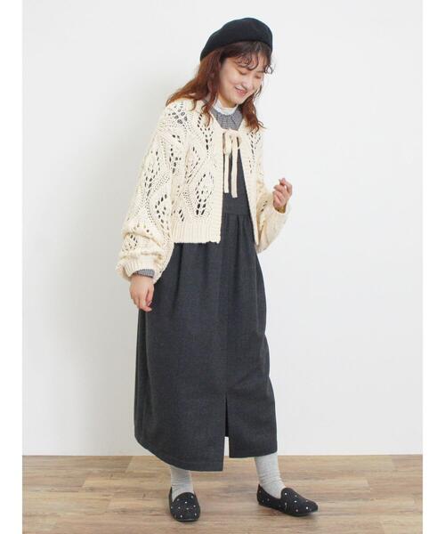 Samansa Mos2（サマンサ モスモス）の「柄編み透かし前後2WAYリボンニット（カーディガン/ボレロ・レディース・ネイビー/キナリ/モカ・F）」の19枚目の写真