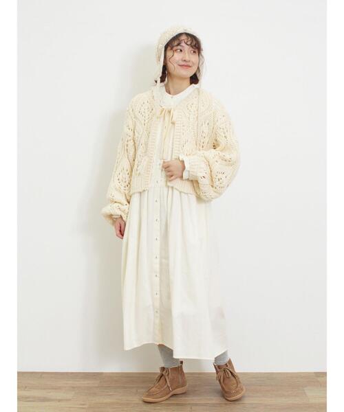 Samansa Mos2（サマンサ モスモス）の「柄編み透かし前後2WAYリボンニット（カーディガン/ボレロ・レディース・ネイビー/キナリ/モカ・F）」の20枚目の写真