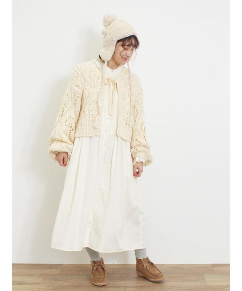 Samansa Mos2（サマンサ モスモス）の「柄編み透かし前後2WAYリボンニット（カーディガン/ボレロ・レディース・ネイビー/キナリ/モカ・F）」の21枚目の写真