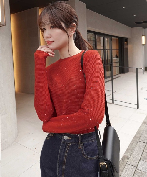 CORNERS(コーナーズ)の「グリッターラメシアートップス(Tシャツ/カットソー・レディース・ブラック/ブラウン/アイボリー/カーキ/レッド・M)」の5枚目の写真