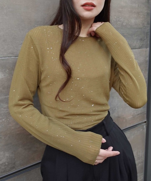 CORNERS(コーナーズ)の「グリッターラメシアートップス(Tシャツ/カットソー・レディース・ブラック/ブラウン/アイボリー/カーキ/レッド・M)」の11枚目の写真