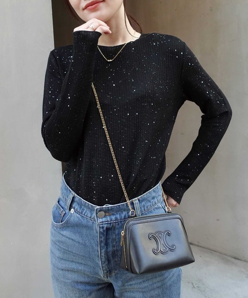 CORNERS(コーナーズ)の「グリッターラメシアートップス(Tシャツ/カットソー・レディース・ブラック/ブラウン/アイボリー/カーキ/レッド・M)」の17枚目の写真