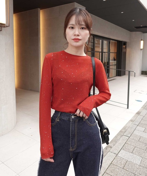 CORNERS(コーナーズ)の「グリッターラメシアートップス(Tシャツ/カットソー・レディース・ブラック/ブラウン/アイボリー/カーキ/レッド・M)」の21枚目の写真