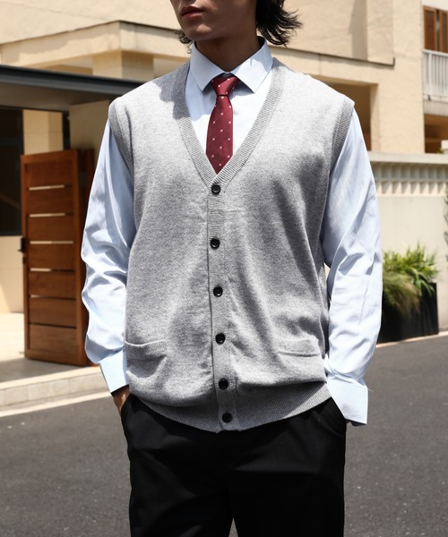 Cloudstyle】ニットベスト/Vネック 前開き（スーツベスト
