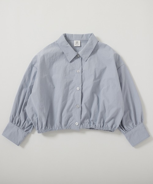 セール】裾ギャザー クロップド丈 ナイロンシャツジャケット