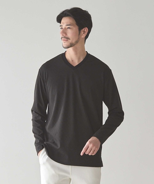 UNION STATION(ユニオンステーション)の「<UNION STATION by MEN'S BIGI>ジオメトリックパターン VネックロンT(Tシャツ/カットソー・メンズ・ホワイト/ブラック・XL/L/M/S)」の2枚目の写真