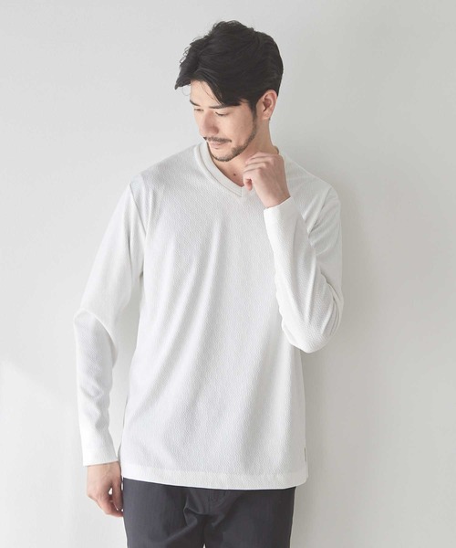 UNION STATION(ユニオンステーション)の「<UNION STATION by MEN'S BIGI>ジオメトリックパターン VネックロンT(Tシャツ/カットソー・メンズ・ホワイト/ブラック・XL/L/M/S)」の3枚目の写真