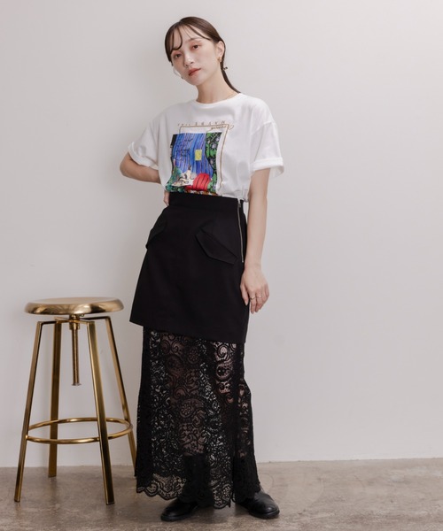 Eimee Law（エイミーロウ）の「アートプリント スリットTシャツ（Tシャツ/カットソー・レディース・ダークネイビー/ライトグリーン/オフホワイト/ライトグレー・FREE）」の9枚目の写真