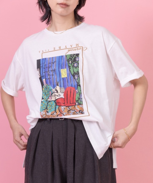 Eimee Law（エイミーロウ）の「アートプリント スリットTシャツ（Tシャツ/カットソー・レディース・ダークネイビー/ライトグリーン/オフホワイト/ライトグレー・FREE）」の10枚目の写真