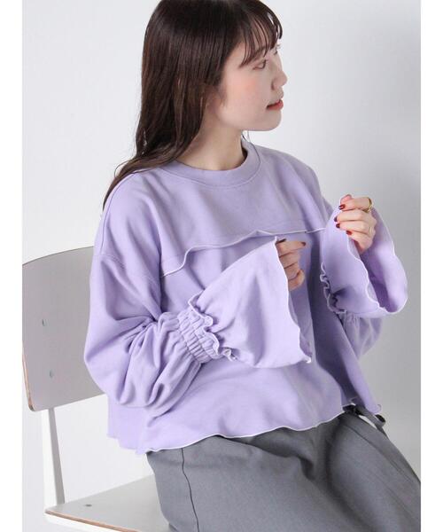 ehka sopo(エヘカソポ)の「◎メロー配色スウェット(Tシャツ/カットソー・レディース・ブラック/ラベンダー/キナリ/グレー・F)」の1枚目の写真