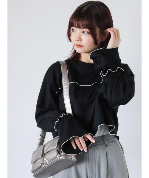 ehka sopo(エヘカソポ)の「◎メロー配色スウェット(Tシャツ/カットソー・レディース・ブラック/ラベンダー/キナリ/グレー・F)」の3枚目の写真