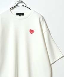 ANPAS | ANPAS Ponte Fabric Heart Logo Embroidery Oversized T-Shirt/ANPAS 別注 ポンチ ハートロゴ 猫 ワンポイント刺繍 接触冷感 オーバーサイズ Tシャツ(Tシャツ/カットソー)