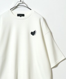ANPAS | ANPAS Ponte Fabric Heart Logo Embroidery Oversized T-Shirt/ANPAS 別注 ポンチ ハートロゴ 猫 ワンポイント刺繍 接触冷感 オーバーサイズ Tシャツ(Tシャツ/カットソー)