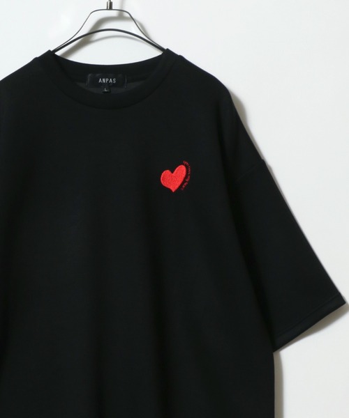 ANPAS(アンパス)の「ANPAS Ponte Fabric Heart Logo Embroidery Oversized T-Shirt/ANPAS 別注 ポンチ ハートロゴ 猫 ワンポイント刺繍 接触冷感 オーバーサイズ Tシャツ(Tシャツ/カットソー・メンズ・ホワイト系その他/ブラック系その他/ブラック系その他4/ブラック系その他5/ブラック系その他6/ホワイト系その他2/ホワイト系その他3/ホワイト系その他4/ホワイト系その他5/ホワイト系その他6/ブラック系その他2/ブラック系その他3・M/L)」の9枚目の写真