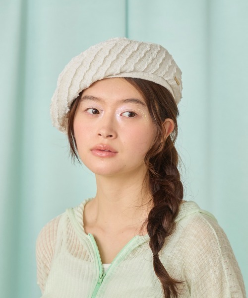 kaorinomori（カオリノモリ）の「kaorinomori ナチュベレー ショア / カオリノモリ（ハンチング/ベレー帽・レディース・ホワイト/ピンク/ライトグリーン・M/57.5cm）」の2枚目の写真