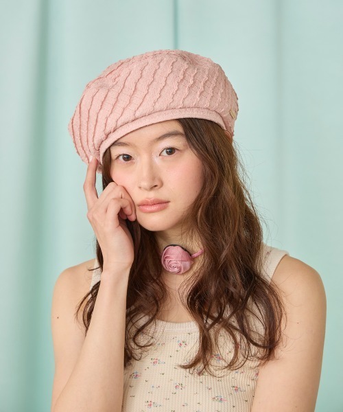 kaorinomori（カオリノモリ）の「kaorinomori ナチュベレー ショア / カオリノモリ（ハンチング/ベレー帽・レディース・ホワイト/ピンク/ライトグリーン・M/57.5cm）」の3枚目の写真