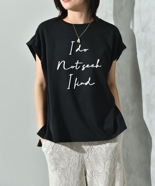 INTERPLANET(インタープラネット)の「TC天竺歯ブラシ刺繍ロゴT(Tシャツ/カットソー・レディース・オフホワイト/ブラック・FREE)」の2枚目の写真