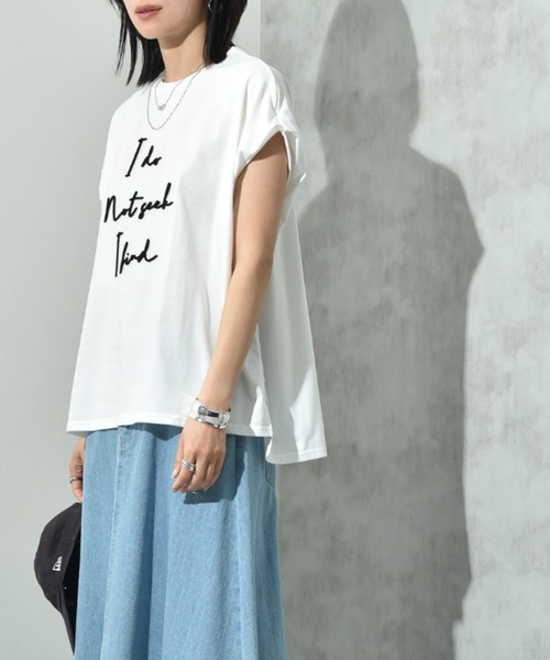 INTERPLANET(インタープラネット)の「TC天竺歯ブラシ刺繍ロゴT(Tシャツ/カットソー・レディース・オフホワイト/ブラック・FREE)」の6枚目の写真