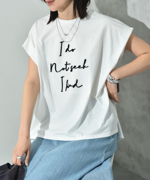 INTERPLANET(インタープラネット)の「TC天竺歯ブラシ刺繍ロゴT(Tシャツ/カットソー・レディース・オフホワイト/ブラック・FREE)」の3枚目の写真