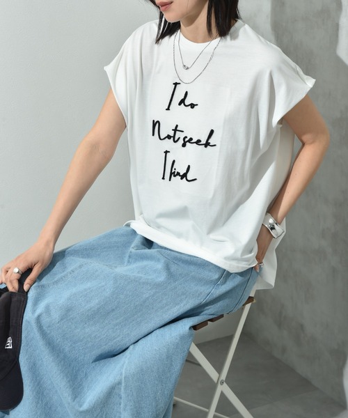 INTERPLANET(インタープラネット)の「TC天竺歯ブラシ刺繍ロゴT(Tシャツ/カットソー・レディース・オフホワイト/ブラック・FREE)」の4枚目の写真