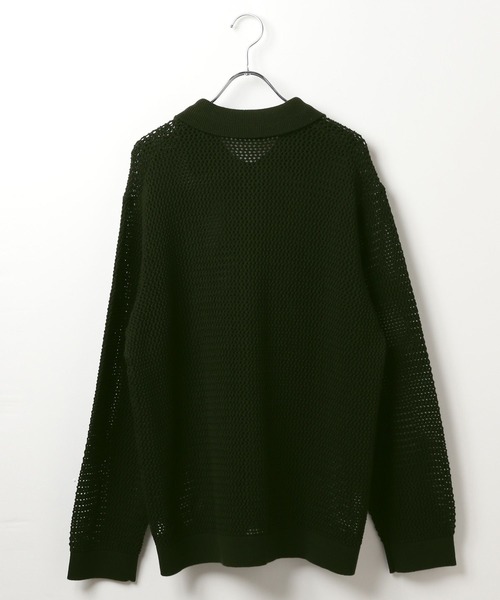 GLOBAL WORK（グローバルワーク）の「透かし編みポロカーディガン/CLEAN MODE/306724（カーディガン/ボレロ・メンズ・カーキ/アイボリー・SMALL/MEDIUM/LARGE）」の6枚目の写真