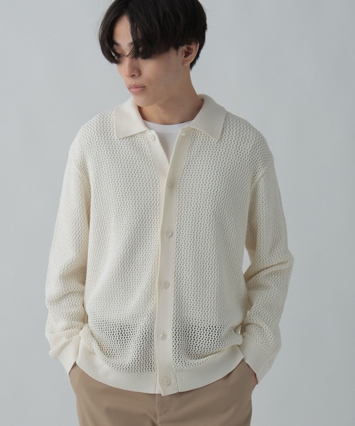 GLOBAL WORK（グローバルワーク）の「透かし編みポロカーディガン/CLEAN MODE/306724（カーディガン/ボレロ・メンズ・カーキ/アイボリー・SMALL/MEDIUM/LARGE）」の18枚目の写真