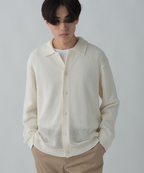 GLOBAL WORK（グローバルワーク）の「透かし編みポロカーディガン/CLEAN MODE/306724（カーディガン/ボレロ・メンズ・カーキ/アイボリー・SMALL/MEDIUM/LARGE）」の19枚目の写真