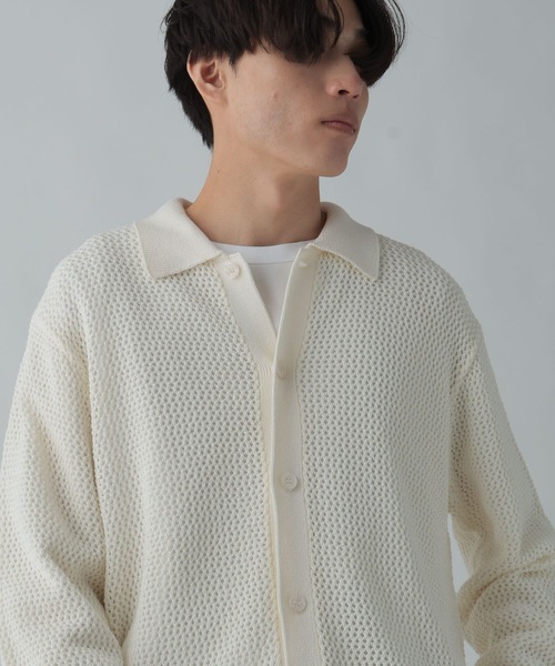 GLOBAL WORK（グローバルワーク）の「透かし編みポロカーディガン/CLEAN MODE/306724（カーディガン/ボレロ・メンズ・カーキ/アイボリー・SMALL/MEDIUM/LARGE）」の20枚目の写真