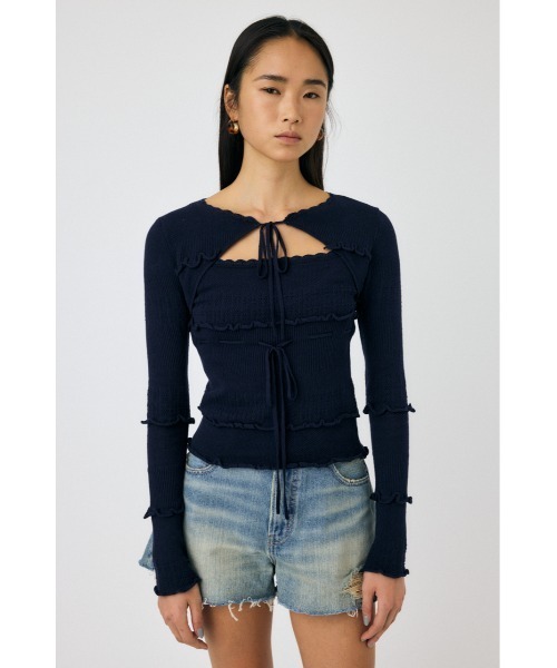 MOUSSY（マウジー）の「BOW DESIGN ニットトップス（ニット/セーター・レディース・ホワイト/ネイビー/ライトイエロー・FREE）」の15枚目の写真